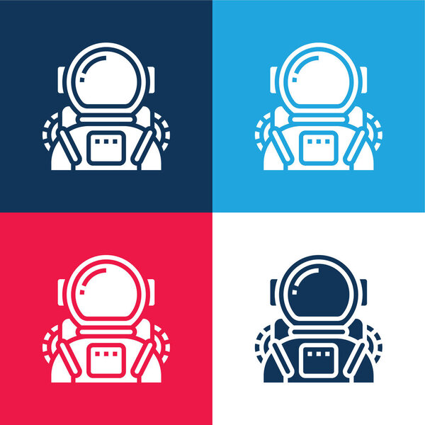 Astronaut blue and red four color minimal icon set