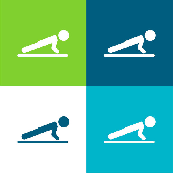 Мальчик делает отжимания Плоские четыре цвета минимальный набор значков