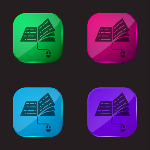 Book four color glass button icon