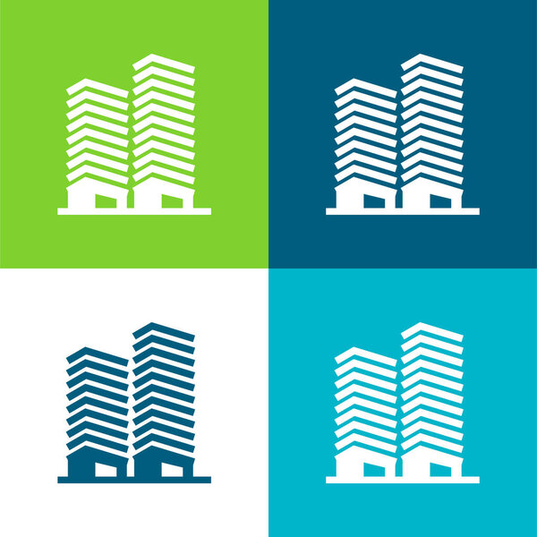 Apartments Flat four color minimal icon set