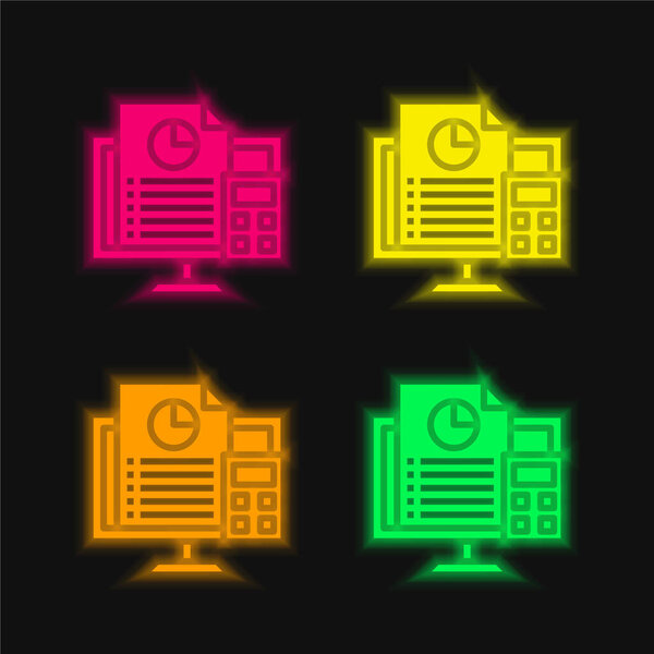 Учет значка светящегося неонового вектора четырех цветов