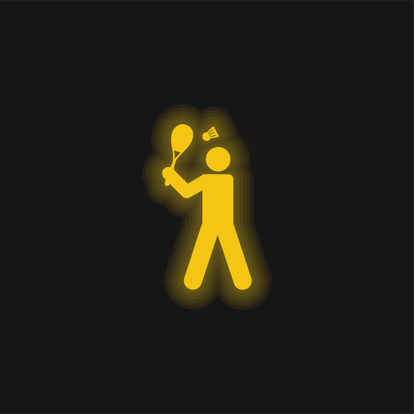 Badminton Player yellow glowing neon icon