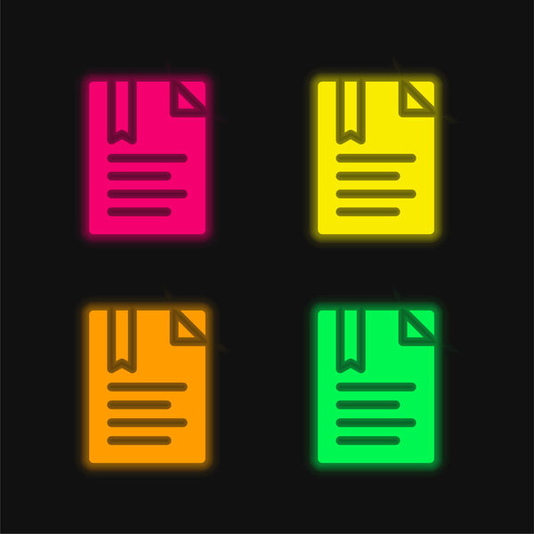 Закладка четыре цвета светящийся неоновый вектор значок