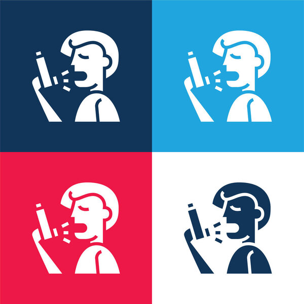 Asthma blue and red four color minimal icon set