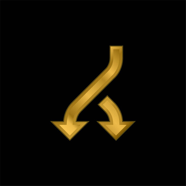 Бифуркация Позолоченная стрелка металлическая икона или вектор логотипа