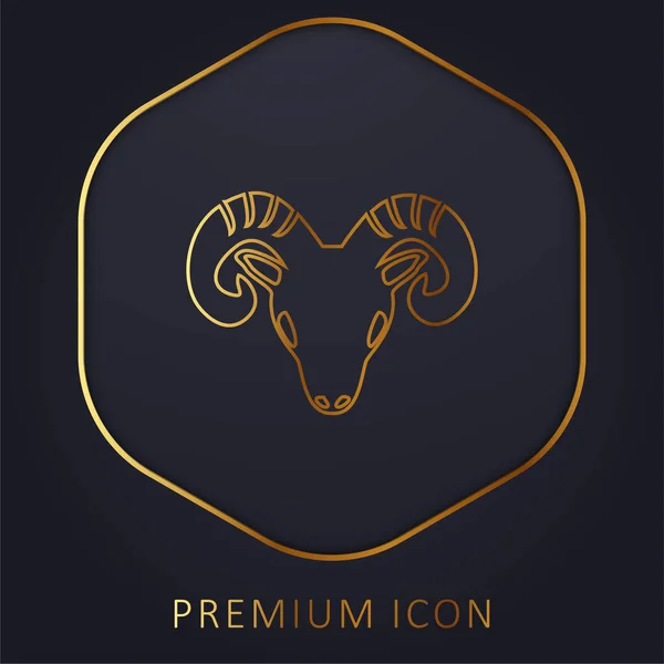Aries Zodiac Symbol Frontal Goat Head Golden Line Premium Logo — Stock Vector