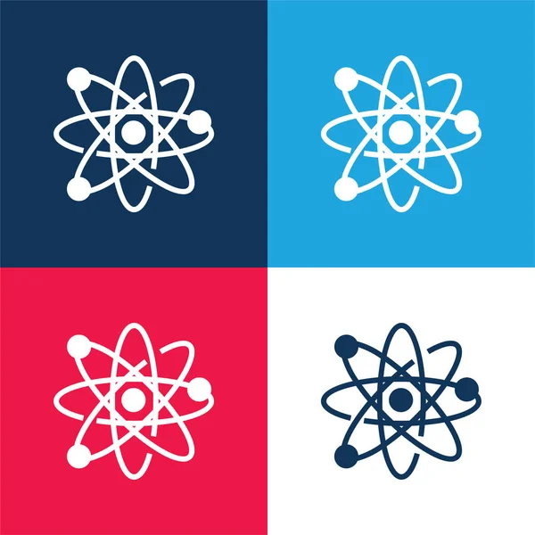 Atom Blauw Rood Vier Kleuren Minimale Pictogram Set — Stockvector