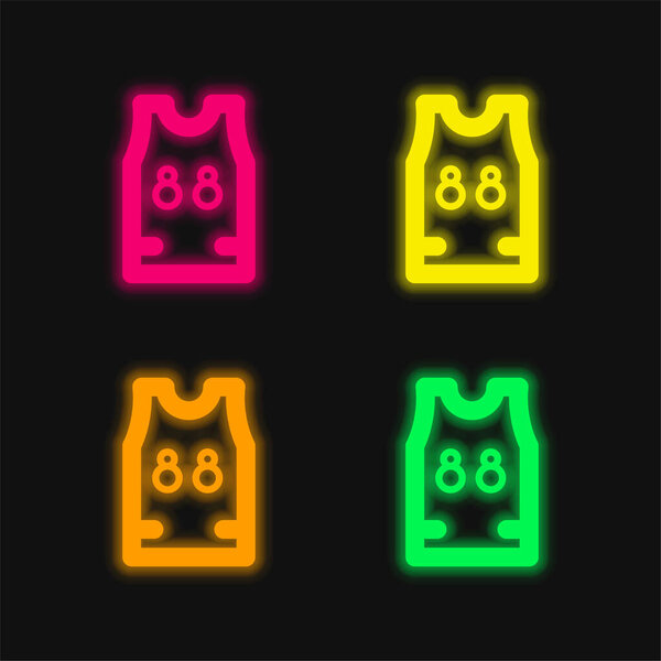 Basketball Jersey four color glowing neon vector icon