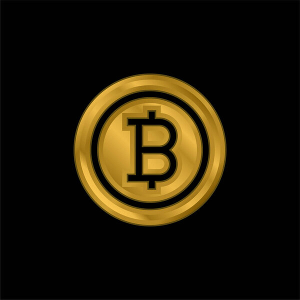 Позолоченная металлическая икона биткойна или вектор логотипа