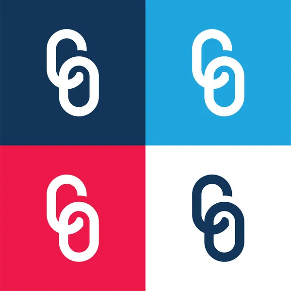 Big Chain Blue Red Four Color Minimal Icon Set — Stock Vector