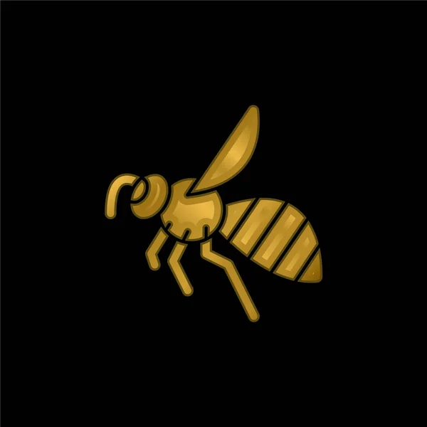 Abeja Chapado Oro Icono Metálico Logo Vector — Vector de stock