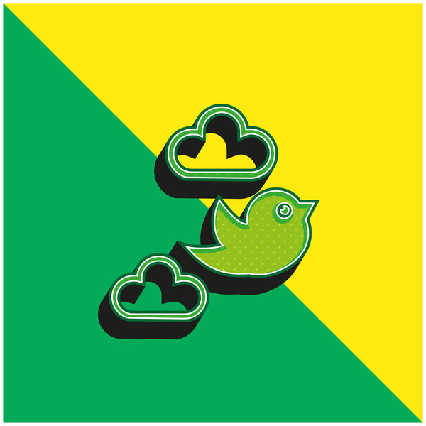 Bird Flying Between Clouds Green and yellow modern 3d vector icon logo