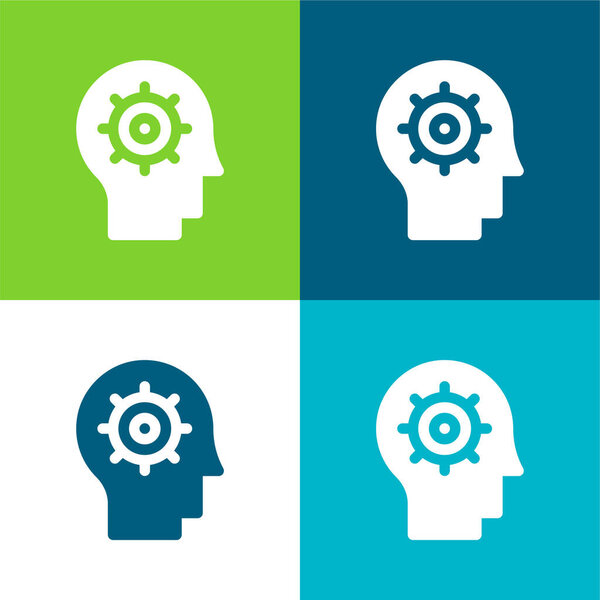 Искусственный интеллект Плоский четырехцветный минимальный набор значков