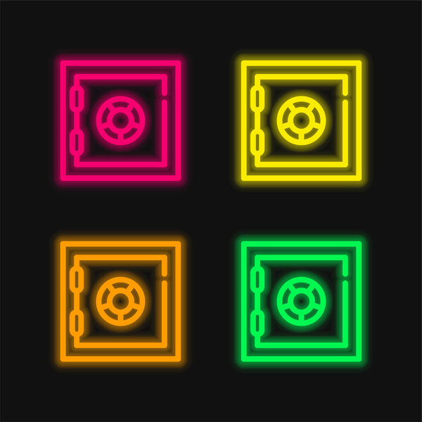 Ящик сейф 4 цвета светящийся неоновый вектор значок