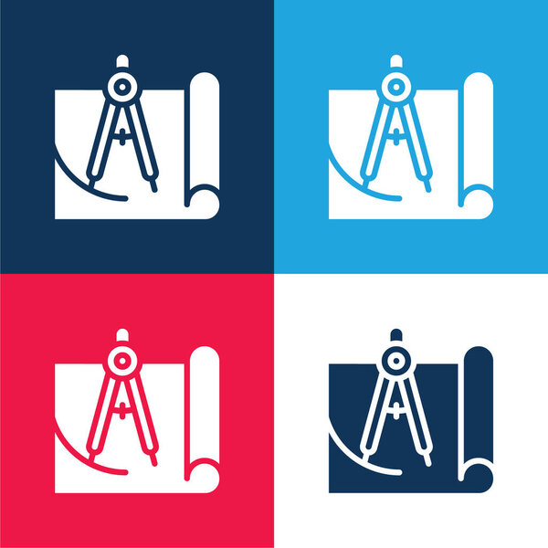 Blueprint blue and red four color minimal icon set