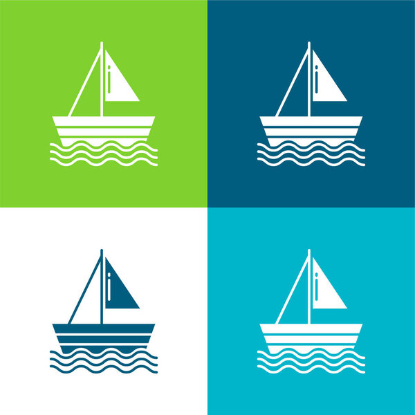 Лодка Плоский четырехцветный минимальный набор значков