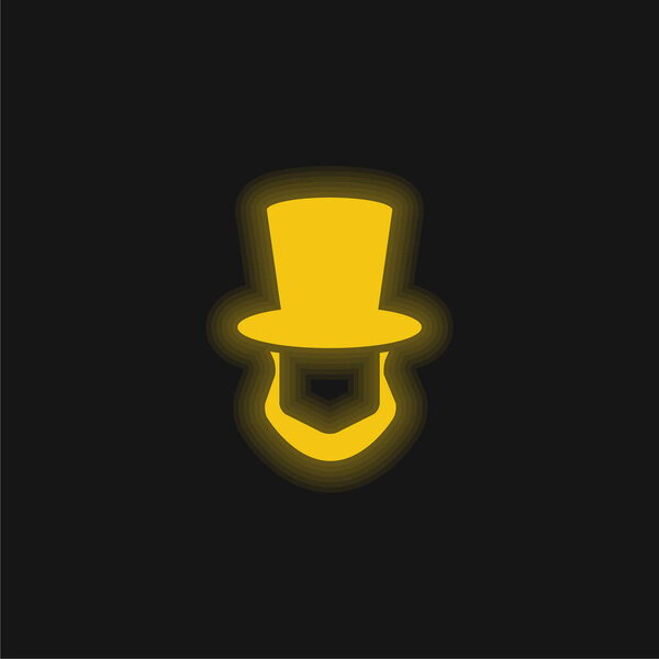 Abraham Lincoln Hat And Beard Shapes yellow glowing neon icon