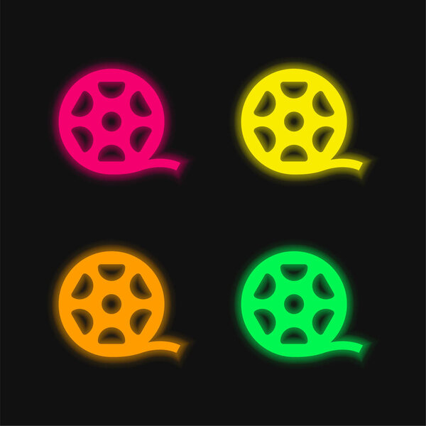 Big Film Roll four color glowing neon vector icon