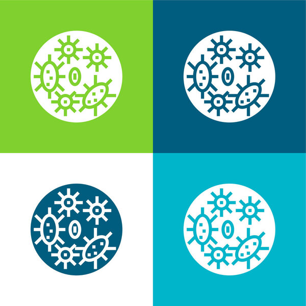 Бактерии Плоские четыре цвета минимальный набор значков