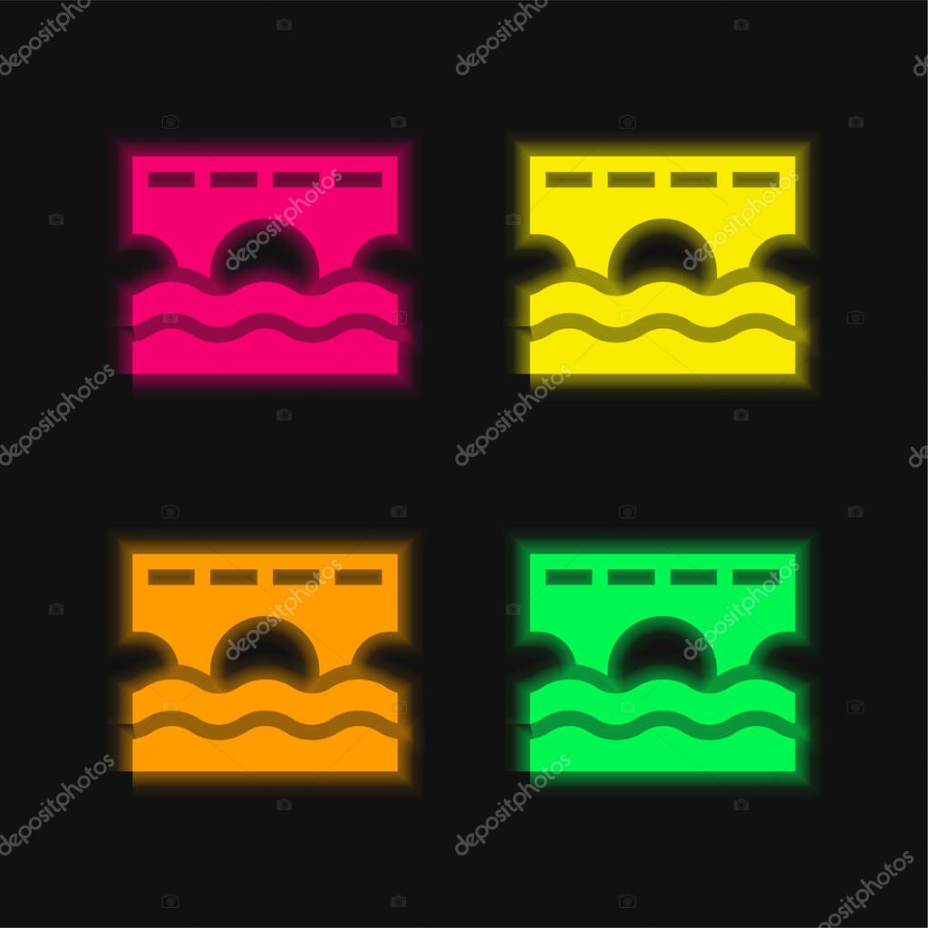 Bridge four color glowing neon vector icon