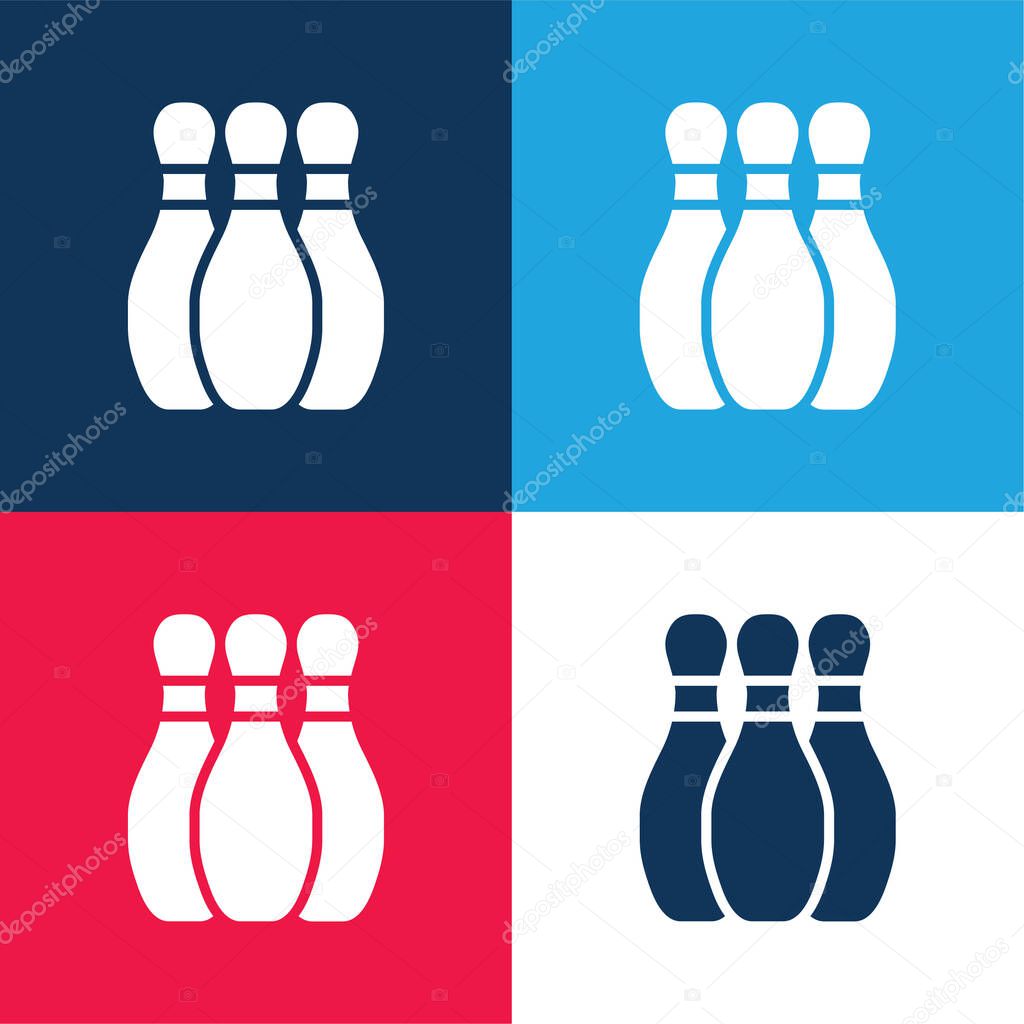 Bowling blue and red four color minimal icon set