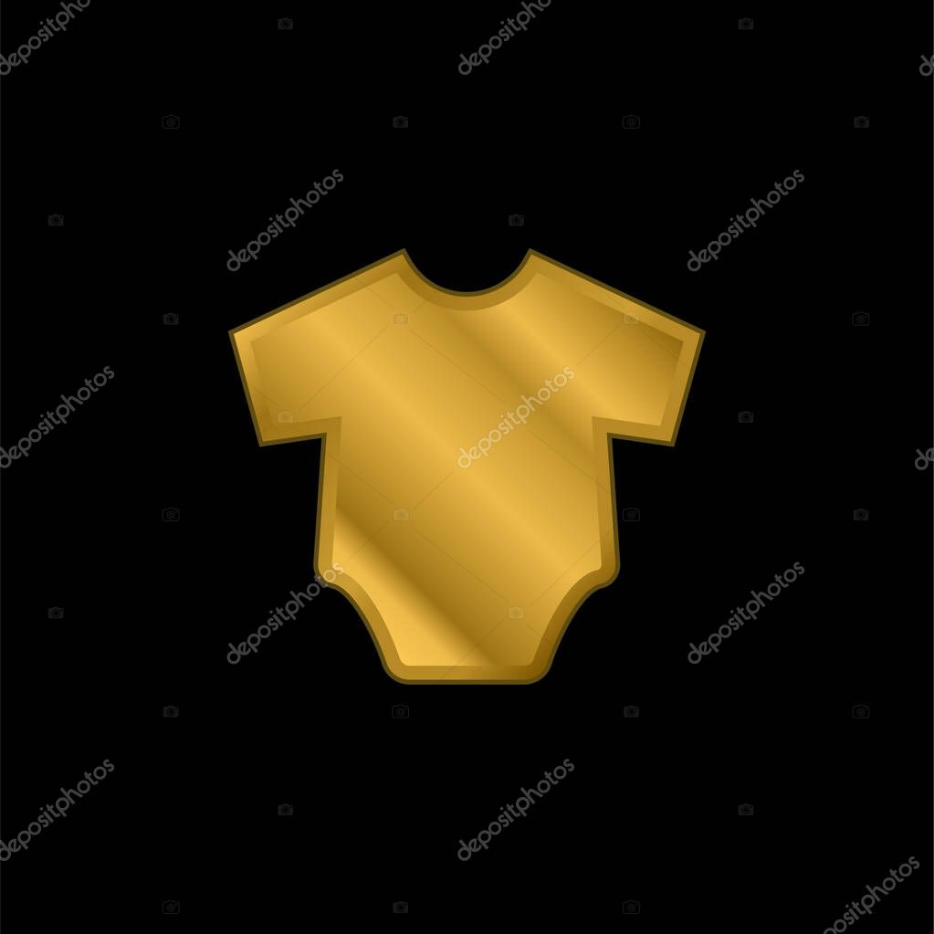 Baby Clothes gold plated metalic icon or logo vector
