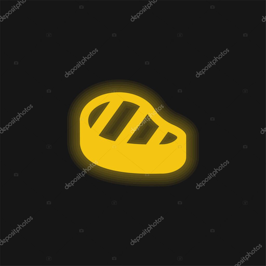 Beef Steak yellow glowing neon icon