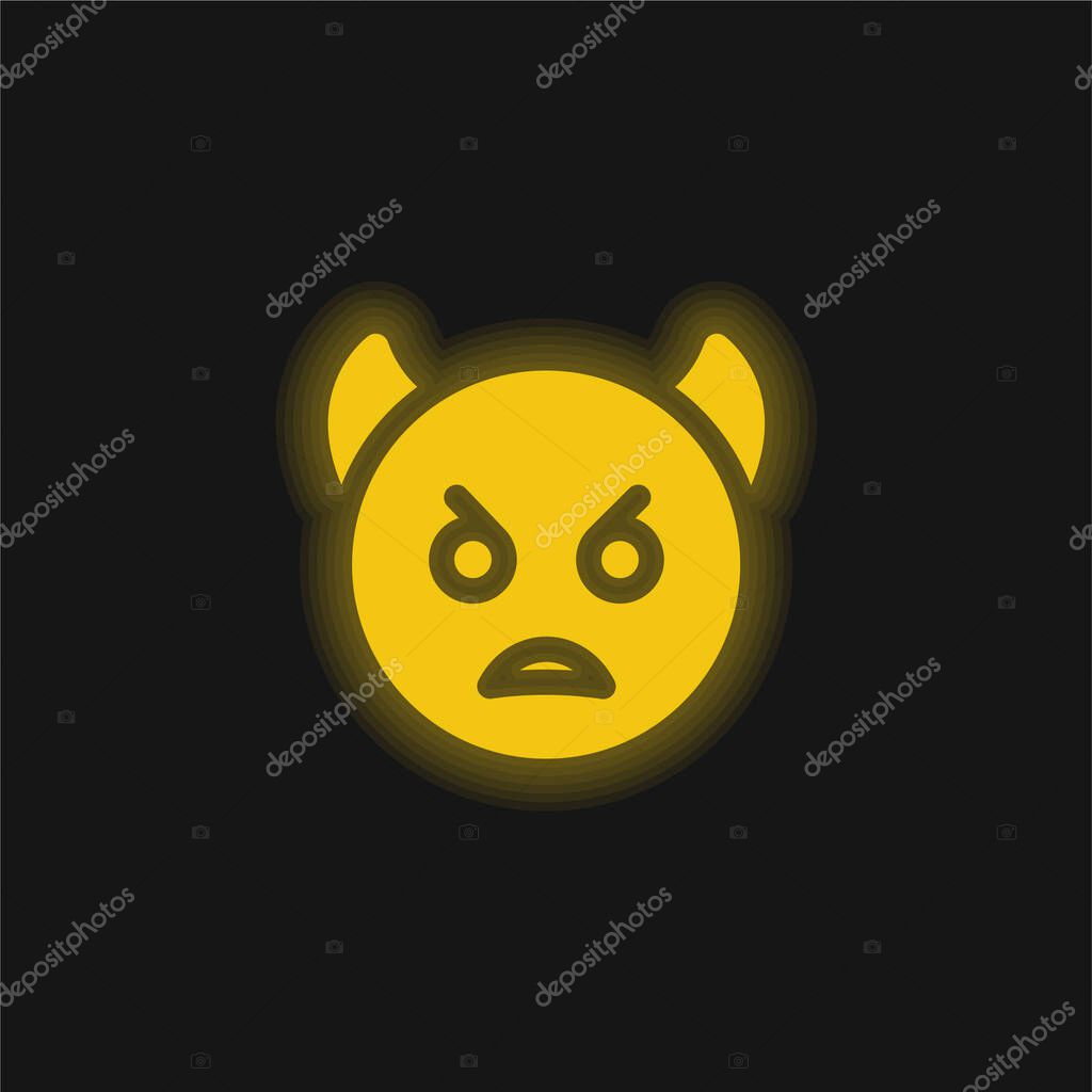 Angry yellow glowing neon icon