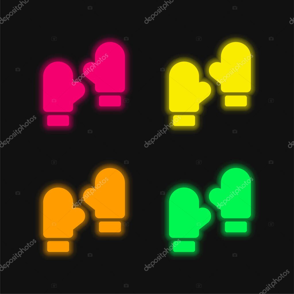 Boxing four color glowing neon vector icon