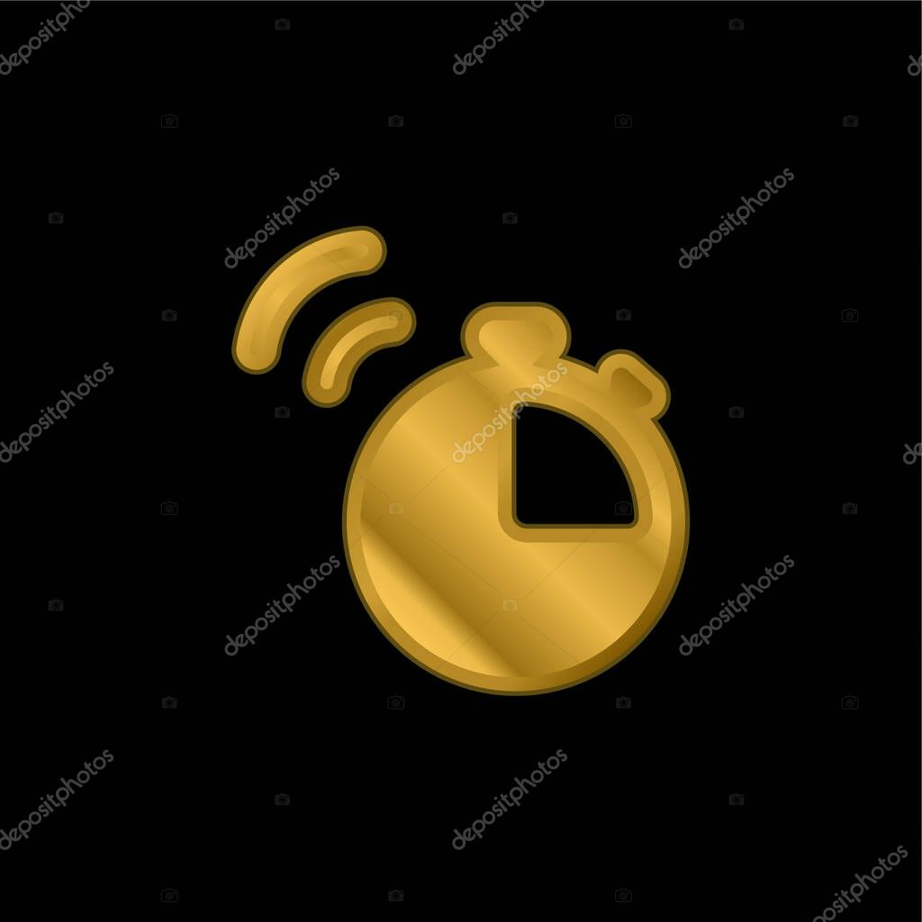 Alarm Clock gold plated metalic icon or logo vector