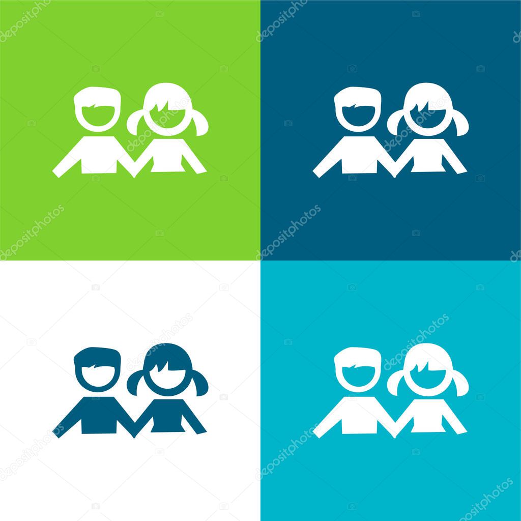 Boy And Girl Students Flat four color minimal icon set
