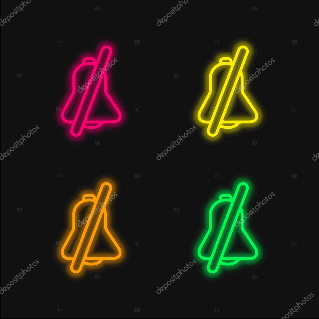Bell With A Slash four color glowing neon vector icon