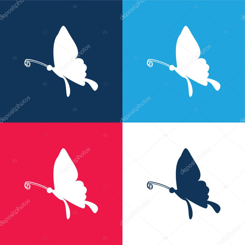 Black Butterfly Shape From Side View blue and red four color minimal icon set