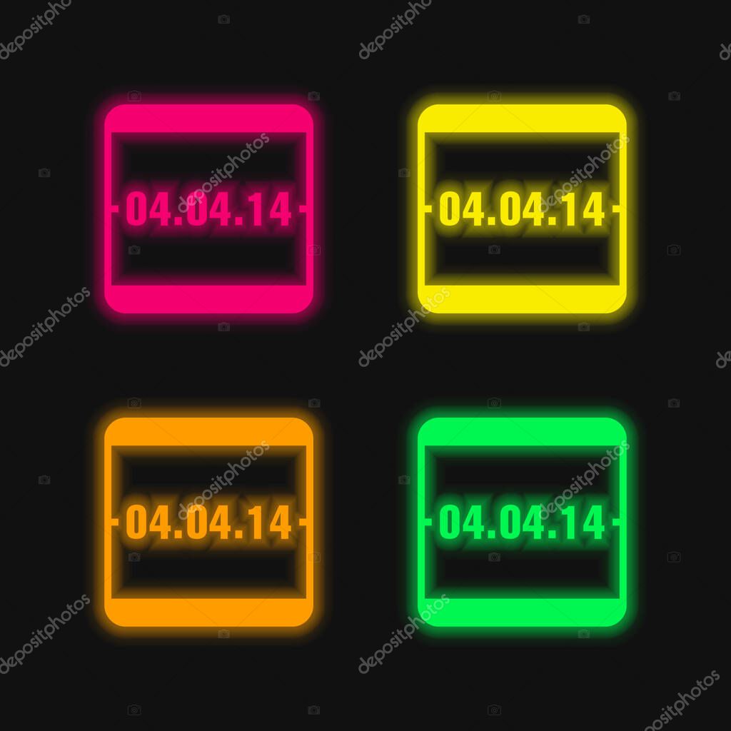 April 4 Of 2014 Event Calendar Page four color glowing neon vector icon