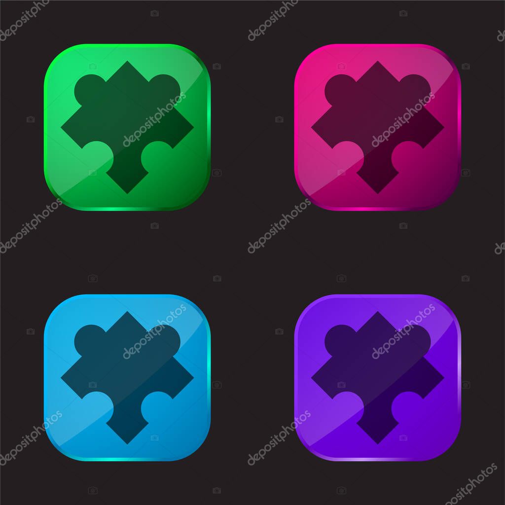 Black Puzzle Piece Rotated Shape four color glass button icon