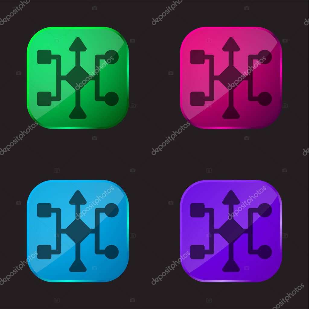 Algorithm four color glass button icon