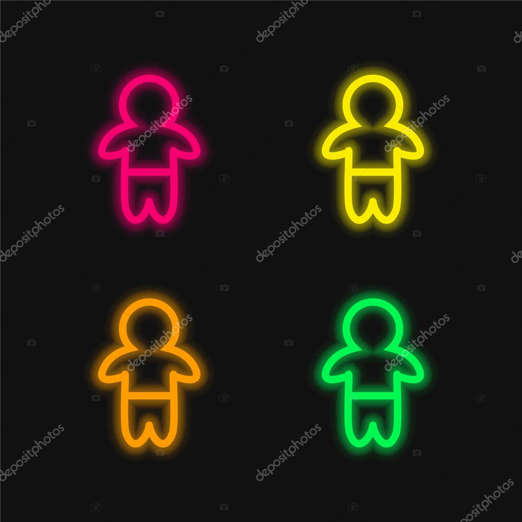 Baby Standing Outline With Pants four color glowing neon vector icon