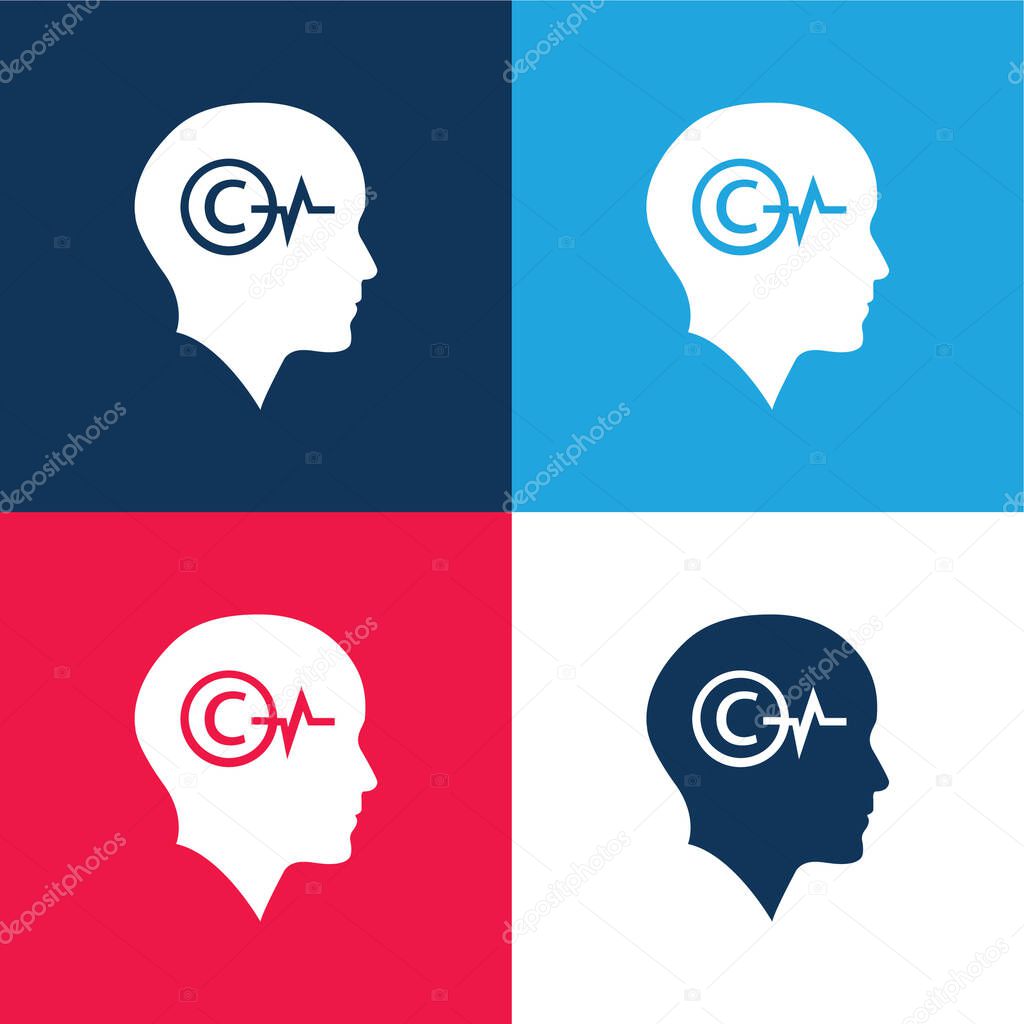 Bald Head With Copyright Symbol And Lifeline Inside blue and red four color minimal icon set