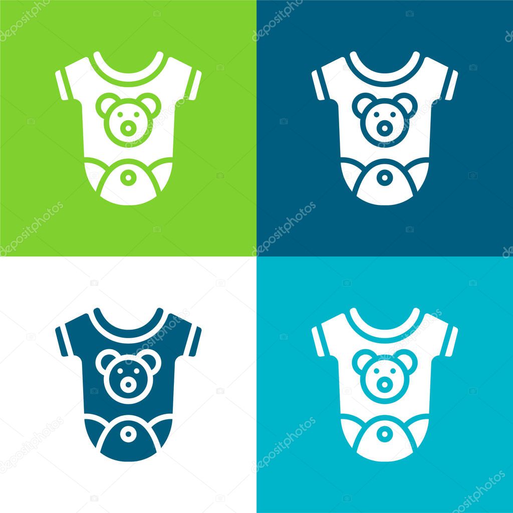 Baby Clothes Flat four color minimal icon set