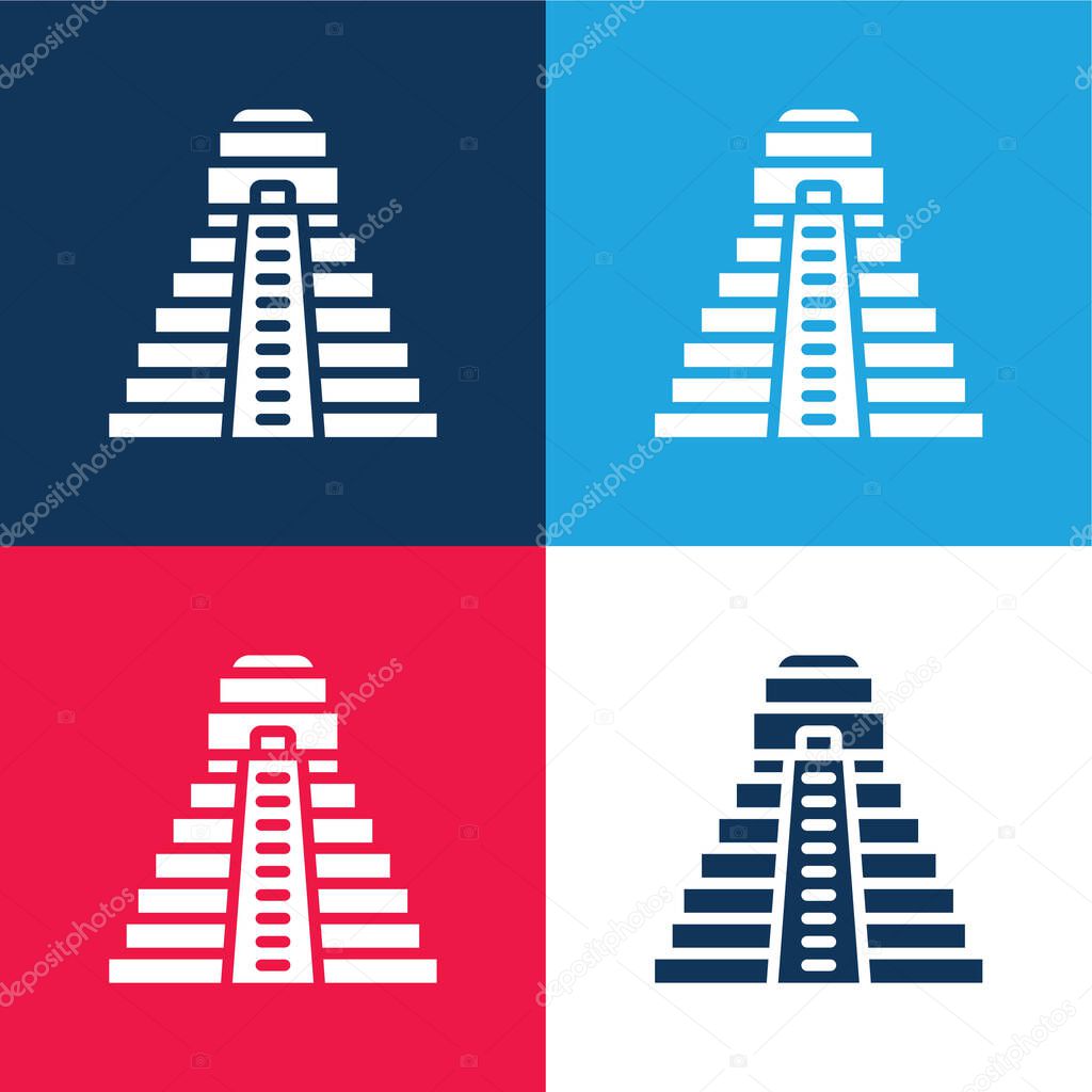 Aztec Pyramid blue and red four color minimal icon set