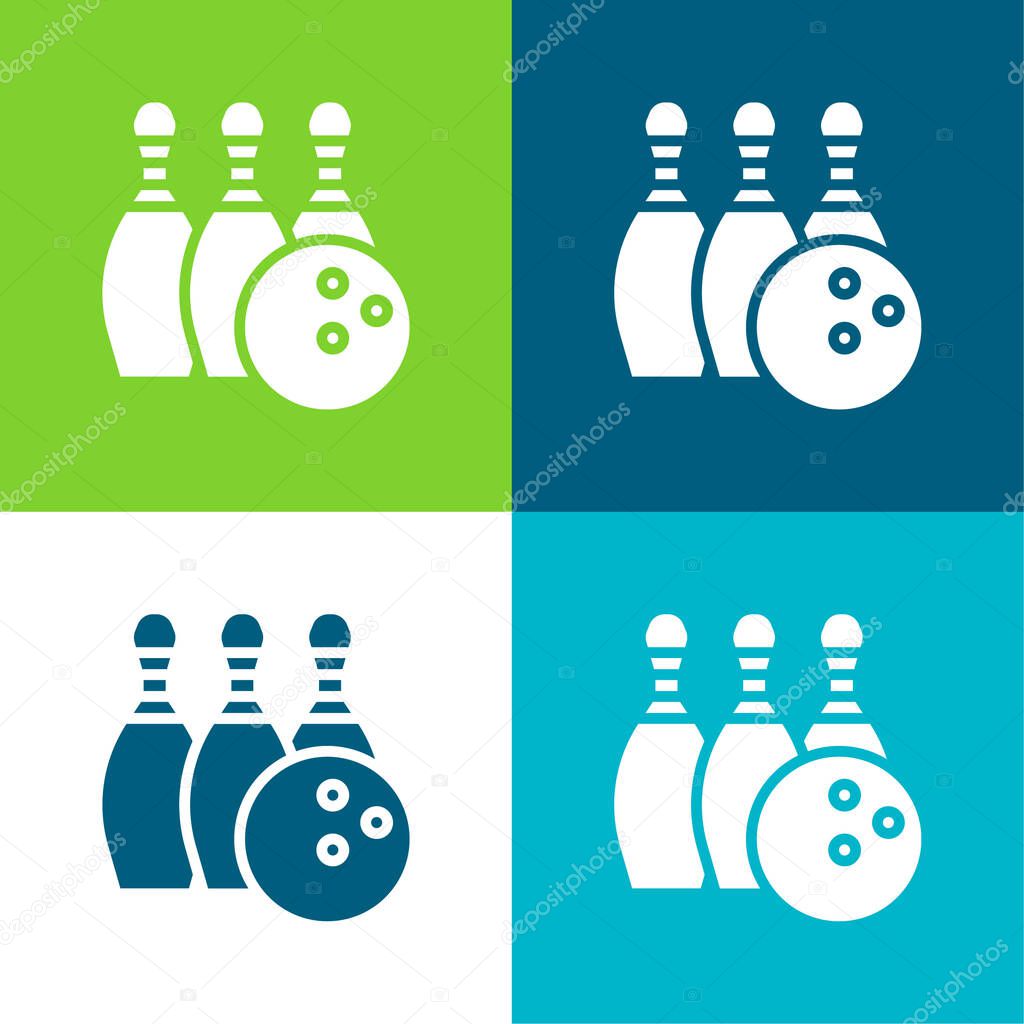 Bowling Flat four color minimal icon set