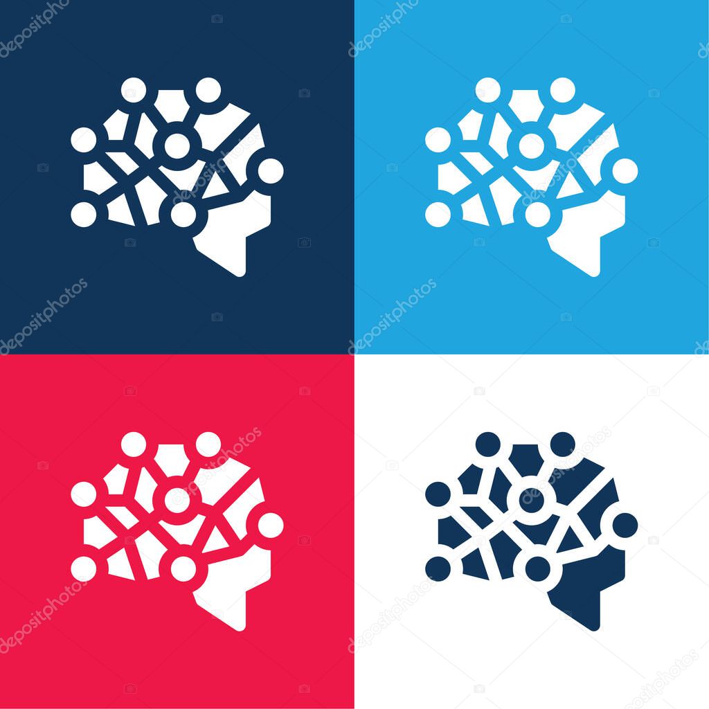 Brain blue and red four color minimal icon set