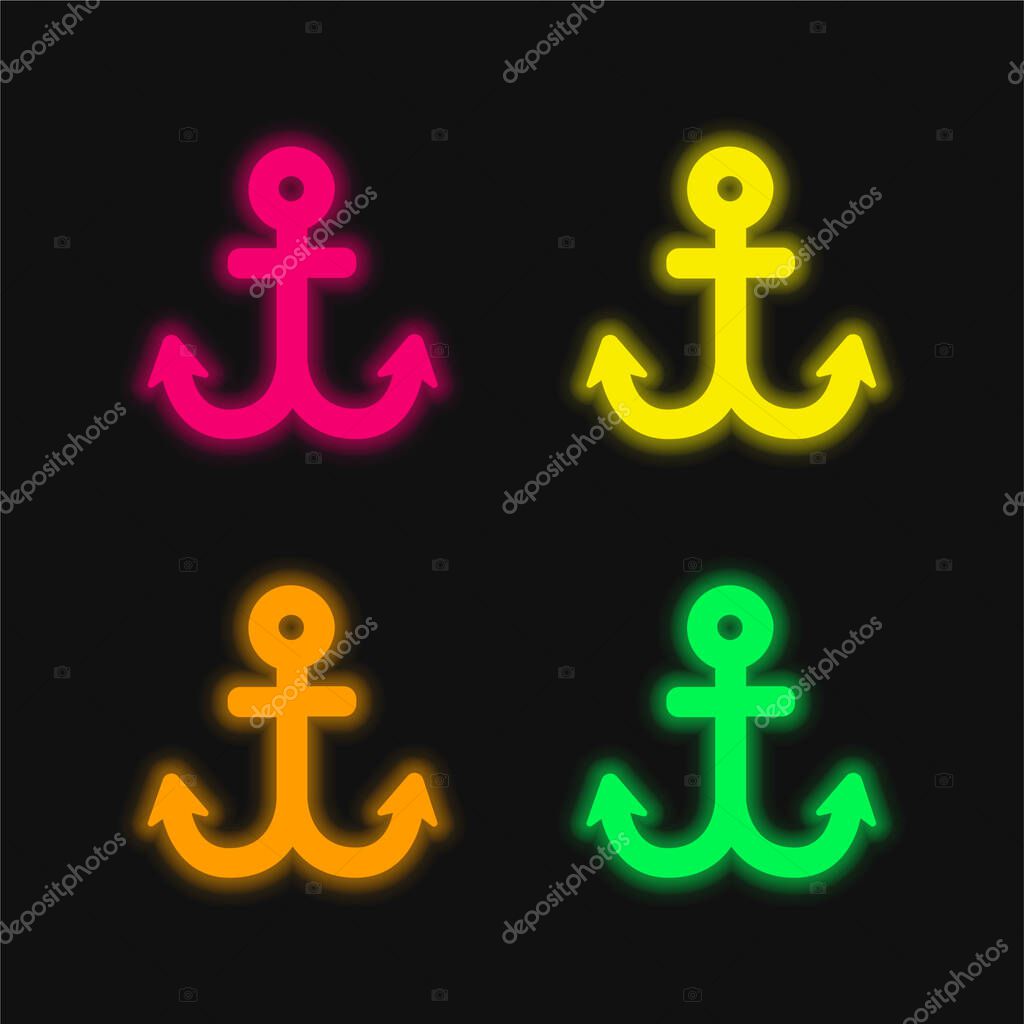 Boat Anchor four color glowing neon vector icon