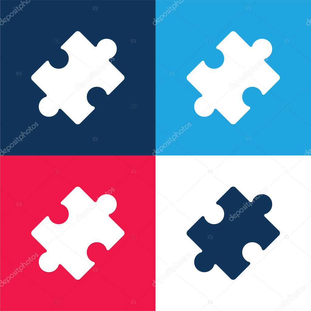 Black Rotated Puzzle Piece blue and red four color minimal icon set