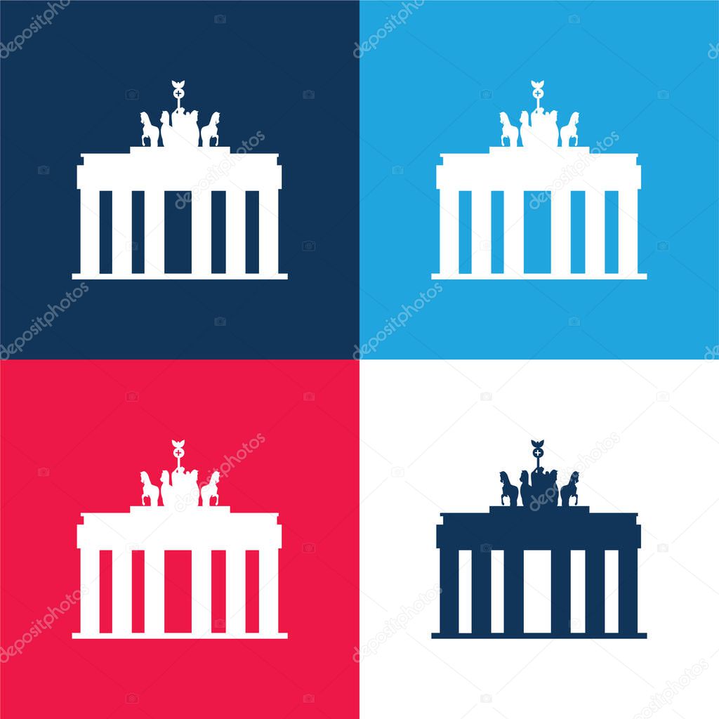 Brandenburg Gate blue and red four color minimal icon set
