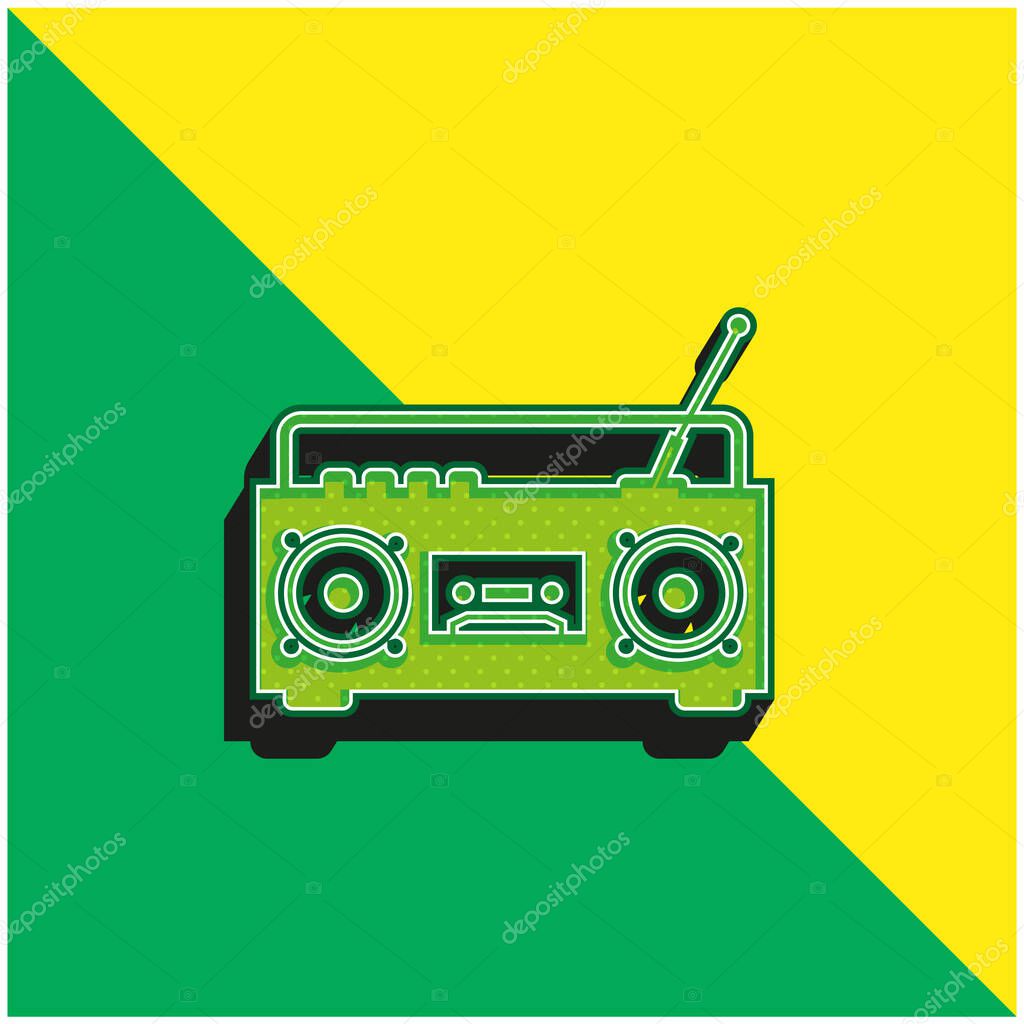 Boom Box Radio With Antenna Green and yellow modern 3d vector icon logo