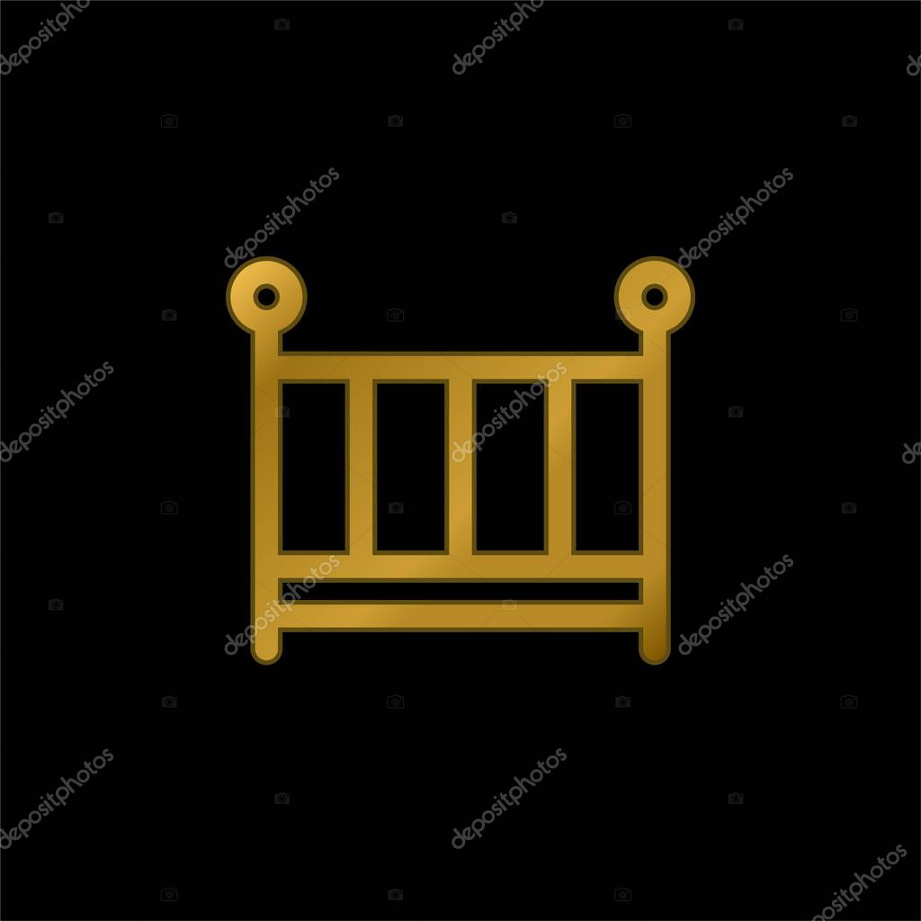 Baby Bed gold plated metalic icon or logo vector
