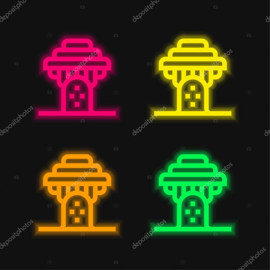 Baobab four color glowing neon vector icon