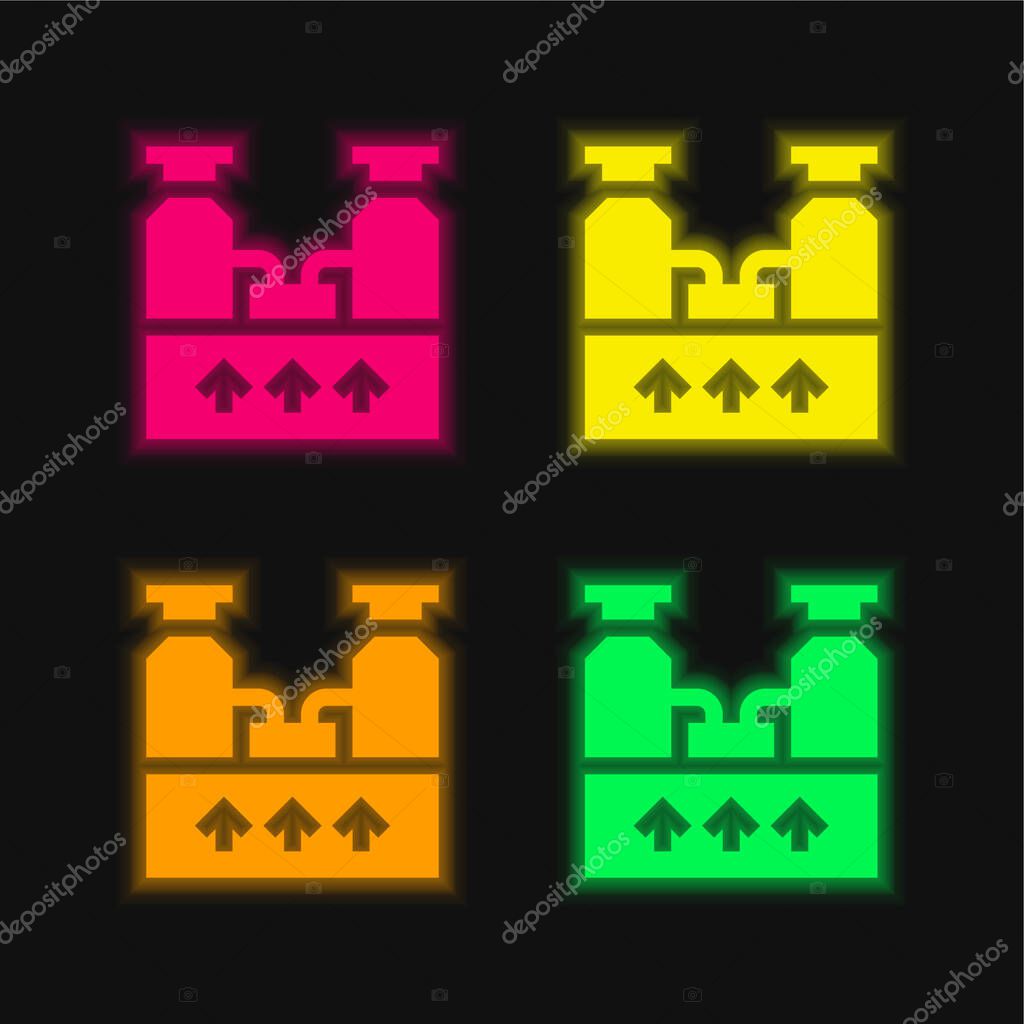 Boiler four color glowing neon vector icon