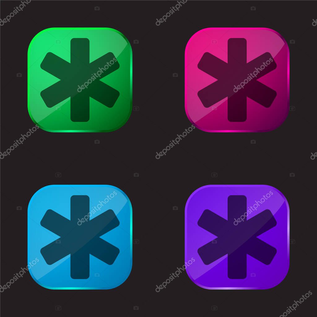 Asterisk four color glass button icon